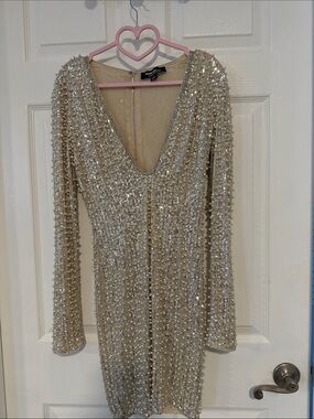 Hera Collection Champagne Sequin Long-Sleeve Mini Dress